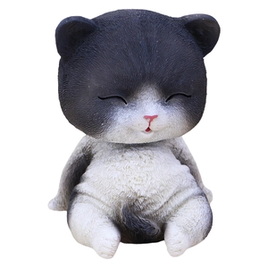 Lindo gato decorativo de resina blanco y negro con cabeza oscilante para coche
