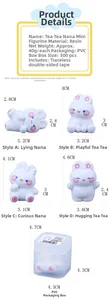 Detailed size chart of four cute resin rabbit figurines for office and car dashboard