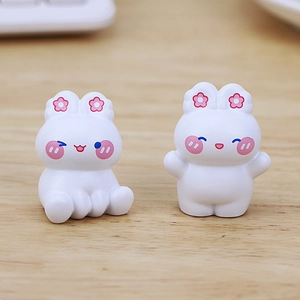 Pair of cute white resin bunny miniatures for desk or car dashboard decoration