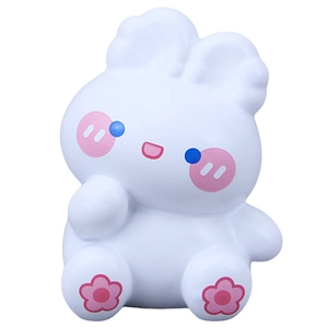 Cute white rabbit resin desktop ornament with pink blush and flower pattern