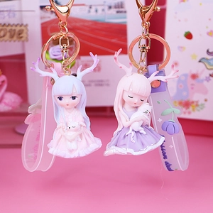 Cartoon Deer Girl Keychain PVC Figurine With Silicone Wrist Strap Alloy Hook Bag Pendant Ornament Gift For Girls