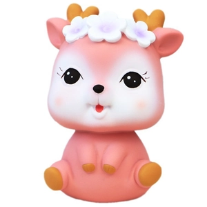 Cute pink deer piggy bank with floral decor for kids bedroom gift home decoration