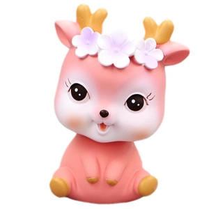 Pink cartoon deer car interior decoration with white flowers and yellow antlers