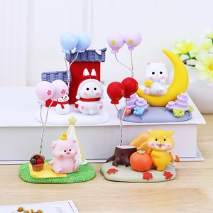 Ornamenti in Resina Animali Palloncino Fiaba Quattro Stagioni Simpatici Coniglio Gatto Maiale Cane Statuine Miniature Arredamento Scrivania