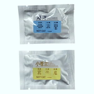 Car air freshener sachets in ocean and freesia scents with detailed fragrance notes
