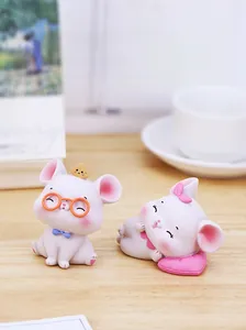Figurines de hamster mignon en résine avec coussin coeur pour déco de bureau cosy