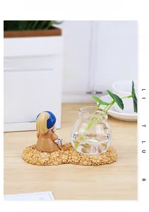 Artistic hydroponic glass vase with sunflower base and classic pearl earring figure