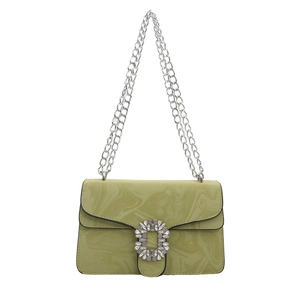 Elegant avocado green marble pattern crossbody bag with luxury rhinestone buckle and chain