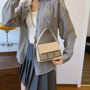 Beige sequined crossbody bag with fashion lettering and long shoulder strap for women