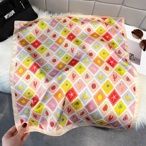 Women Square Scarf Imitation Satin Polyester Satin Tropical Fruit Stamp Print Neck Scarf Lightweight Retro Versatile