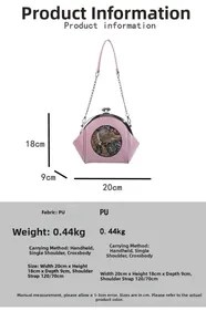 Pink PU leather shell bag with vintage elephant embroidery and metal chain strap details