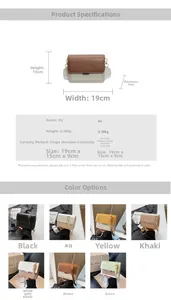 Detailed size specifications and multi-color options for the stylish crossbody square bag