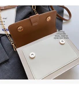 Detail of crossbody bag showing strong magnetic buckle closure and chain strap