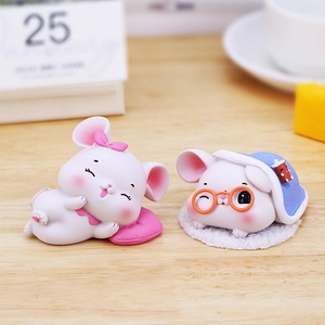 Lot de deux figurines de souris mignonnes en résine pour bureau avec cœur et bonnet de nuit