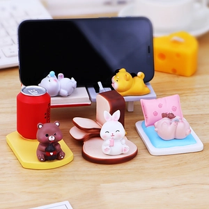 Cute Cartoon Animal Desktop Phone Stand Resin Ornament Shiba Inu Bear Cat Pig Rabbit Novelty Office Decor