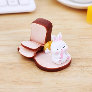 Cute bunny on toast bread creative desk phone holder stand home office gift decoration
