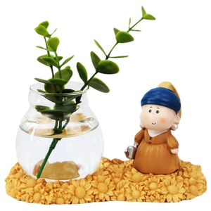 Artistic Girl with Pearl Earring hydroponic glass vase with sunflower base for home decor