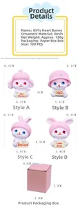Detailed size specifications for pink resin rabbit figurine and packaging box dimensions