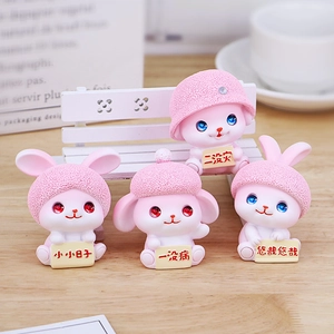 Cute Pink Bunny Resin Desktop Ornament Rabbit Figurine With Hat And Blessing Sign Office Home Decor Girls Gift