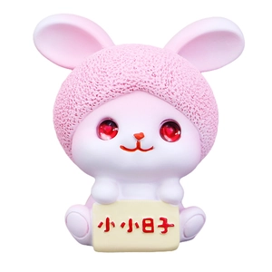 Cute pink bunny desktop ornament holding a small sign for home and office decoration