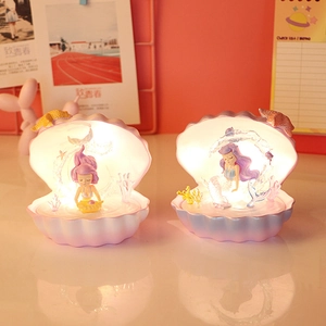 Mermaid Shell Night Light Resin PVC Dreamy Gradient LED Warm Light Desktop Ornament For Girls Room Birthday Gift Decoration