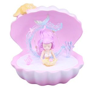 Mermaid shell night light decor with purple hair mermaid and pink shell base ornament