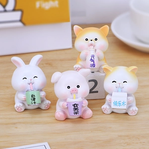 Cute Cartoon Animal Resin Ornaments Desk Mini Figurine Office Home Car Decoration Rabbit Cat Pig Dog Healing Statues