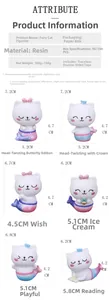 Spécifications de taille pour six figurines de chat en résine dans diverses poses