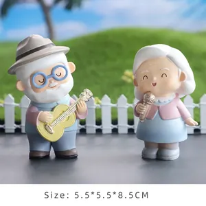 Cute resin elderly couple figurines playing music and singing for wedding gift decoration