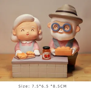 Elderly couple figurines baking scene for home decor and wedding gift decoration
