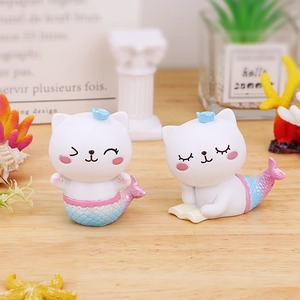 Lot de deux figurines sirène chat féerique en résine rose et bleue pour bureau