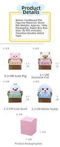 Detailed size specifications for four resin mini pets in cardboard box desktop ornaments