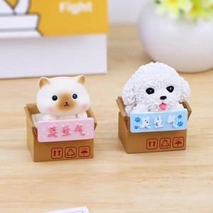 Cute resin cat and dog figurines in mini express boxes for desk and car decor