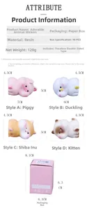 Detailed size chart for resin animal figurines including cat and pig car ornaments
