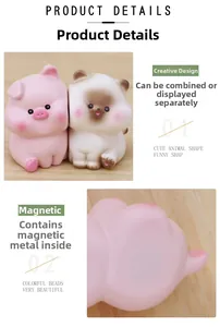 Detail showing magnetic base of cute animal figurines for desktop or car decor