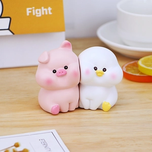 Cute resin pig and duck miniature figurines for car dashboard and desk decor
