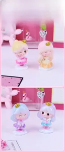Set of four cute resin princess figurines with golden crowns on cloud bases