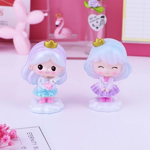 Cute resin princess cake toppers with purple and blue gradient hair on cloud bases