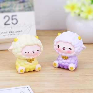 Cute resin sheep figurines in pastel yellow and purple for desktop or car decor