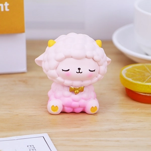 Cute resin sheep figurine in pink gradient with gold bowtie for car dashboard decor