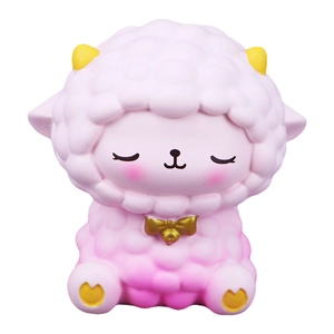 Cute pink sheep resin figurine with gold bow for car dashboard and desk decor