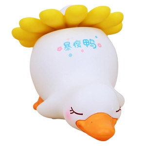 Figurine canard mignon blanc avec chapeau tournesol et inscription chinoise décorative
