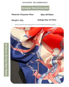 Detailed view of 65x65cm luxury chain pattern square scarf with satin texture finish