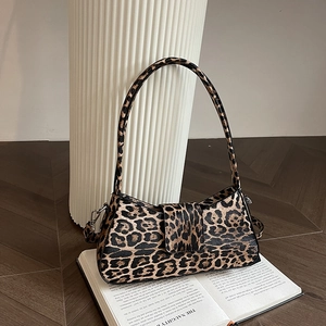 Leopard Print Baguette Bag PU Leather Underarm Shoulder Crossbody Bag For Women Fashion Retro Small Square Handbag Adjustable Strap