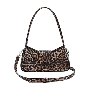 Fashionable leopard print underarm bag with dual adjustable straps and silver hardware