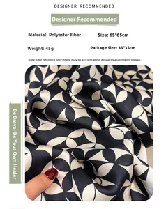 Polyester satin scarf 65x65cm detail showing 45g weight and geometric pattern