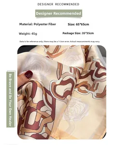 Detail of 65x65cm polyester silk scarf featuring vintage rose and chain prints