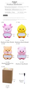 Detailed dimensions of 260g vinyl animal piggy banks with marker and gift box