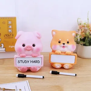 Cute animal piggy bank with message board and marker pen for desk memo and storage