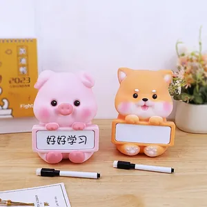 Cute animal piggy bank with message board and marker pen for desk memo and storage
